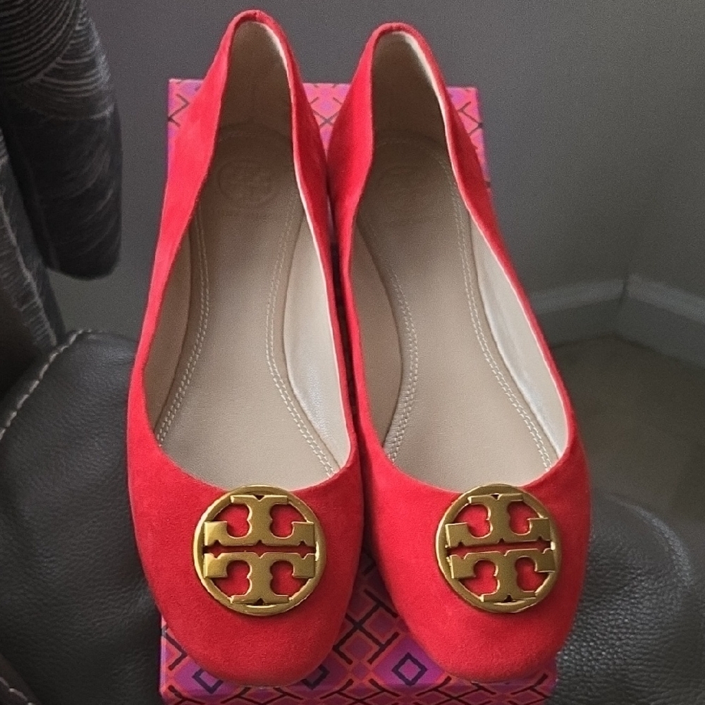 Tory Burch "Liberty Red" Suede Ballet Flats